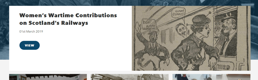A screenshot from the Go Industrial website with an old illustration of people at a train and text that says 