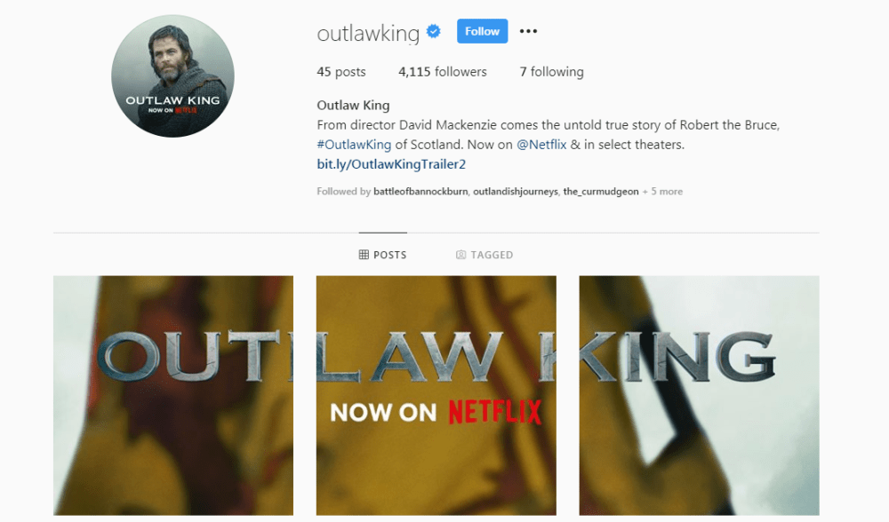 Screenshot of the Outlaw King Instagram account